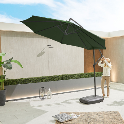 Barbados 3.0m Round Aluminium Cantilever Parasol - Green Canopy and Grey Frame