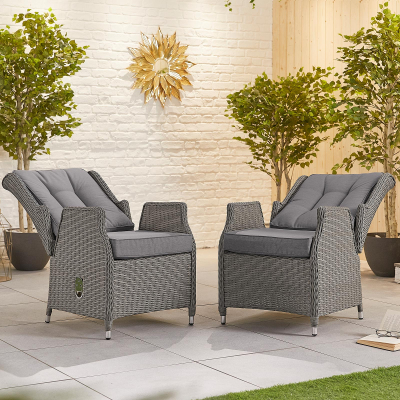 Carolina 8 Seat Rattan Dining Set - Round Gas Fire Pit Table in Slate Grey