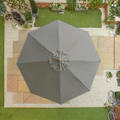 Dominica 3.0m Round Wooden Traditional Parasol - Grey Canopy and No Base Included