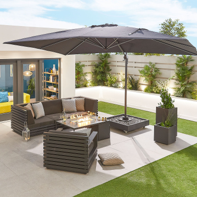 Galaxy 4.0m x 3.0m Rectangular LED Aluminium Cantilever Parasol - Grey Canopy and Grey Frame