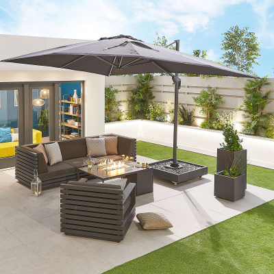 Galaxy 4.0m x 3.0m Rectangular LED Aluminium Cantilever Parasol - Grey Canopy and Grey Frame