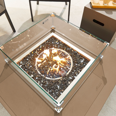 Lunar Square Aluminium Gas Fire Pit Table with Windguard in Coffee