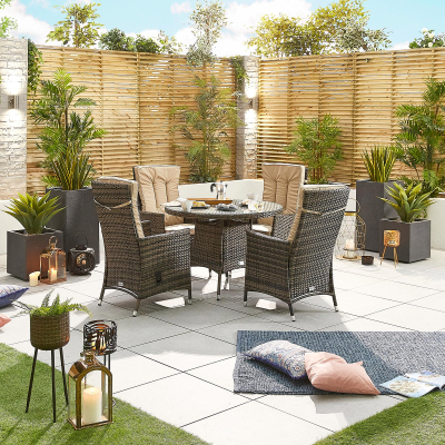 Ruxley 4 Seat Rattan Dining Set - Round Table in Brown Rattan