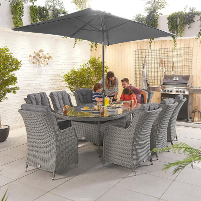 Thalia 8 Seat Rattan Dining Set - Oval Table in Slate Grey