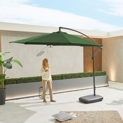 Barbados 3.0m Round Aluminium Cantilever Parasol - Green Canopy and Grey Frame