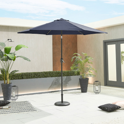 Antigua 2.7m Round Aluminium Traditional Parasol - Navy Canopy and Grey Frame