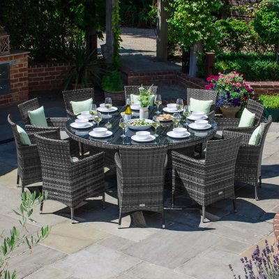 Amelia 10 Seat Rattan Dining Set - Round Table in Grey Rattan