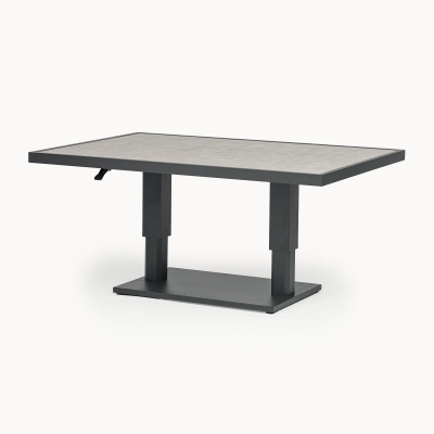 Emerson L-Shaped Corner Aluminium Lounge Dining Set with Bench - Adjustable Rising Table in Graphite Grey