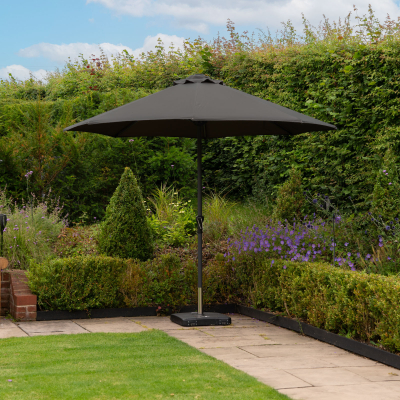 Max 3.0m Round Aluminium Traditional Parasol - Dark Grey Canopy and Grey Frame