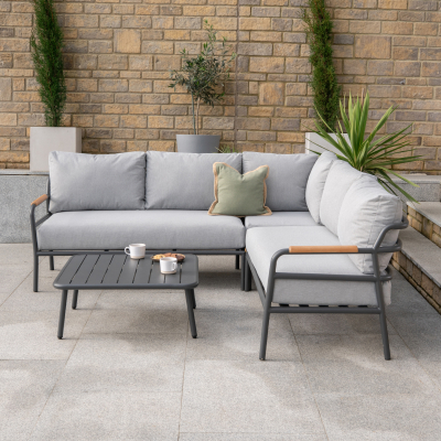 Piper Aluminium Wood Corner Sofa Lounging Set in Graphite Grey