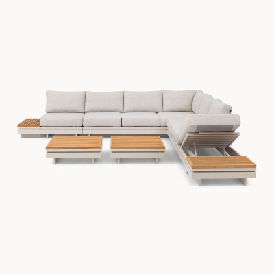 Bryson Aluminium Wood Deluxe Corner Sofa Lounging Set in Pebble