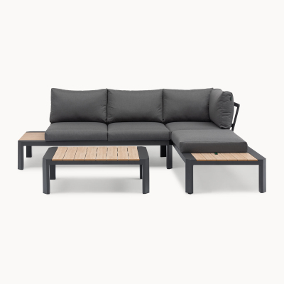 Tate Aluminium Wood Look Compact Corner Sofa Lounging Set in Graphite Grey