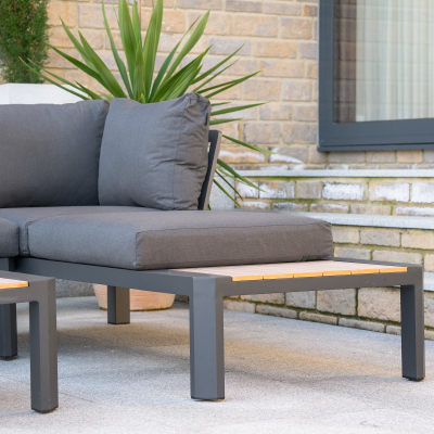 Tate Aluminium Wood Look Compact Corner Sofa Lounging Set in Graphite Grey