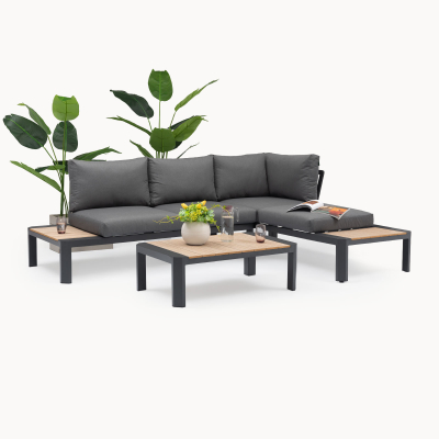 Tate Aluminium Wood Look Compact Corner Sofa Lounging Set in Graphite Grey