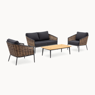 Cane Rattan Aluminium 2 Seater Sofa Lounging Set in Palomino Brown