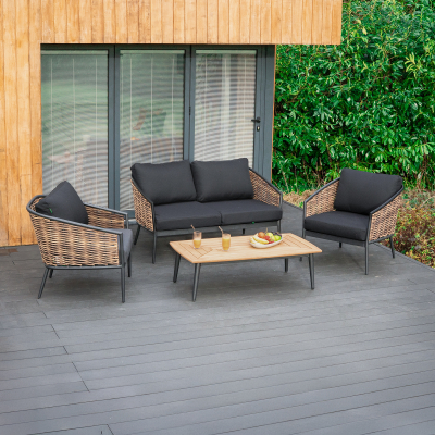 Cane Rattan Aluminium 2 Seater Sofa Lounging Set in Palomino Brown