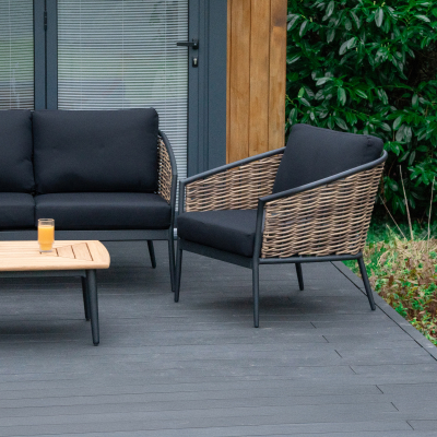 Cane Rattan Aluminium 3 Seater Sofa Lounging Set in Palomino Brown
