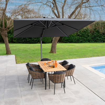 Cane 6 Seat Rattan Aluminium Dining Set - Rectangular Table in Palomino Brown