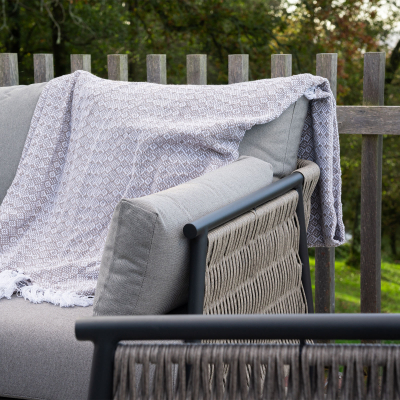 Sophia 3 Seater Rattan Aluminium Lounge Dining Set with 2 Armchairs - Rising Table in Mottled Grey