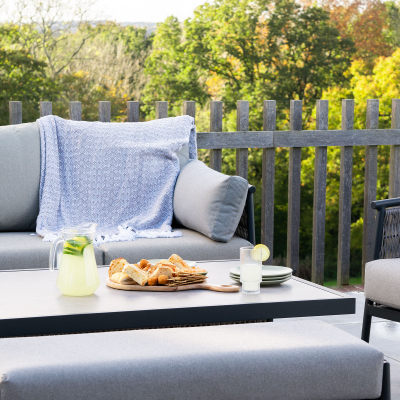 Sophia 3 Seater Rattan Aluminium Lounge Dining Set with 2 Armchairs Bench - Rising Table in Mottled Grey