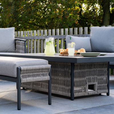 Sophia 3 Seater Rattan Aluminium Lounge Dining Set with 2 Armchairs Bench - Rising Table in Mottled Grey