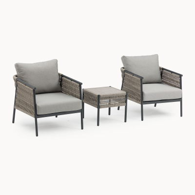 Sophia Rattan Aluminum 3 Piece Lounging Set in Mottled Grey