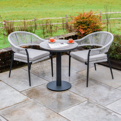 Daisy 2 Seat Rope Aluminium Bistro Set - Round Table in Cloudy Grey