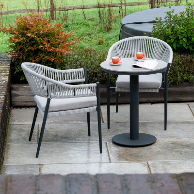 Daisy 2 Seat Rope Aluminium Bistro Set - Round Table in Cloudy Grey