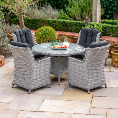 Talia 4 Seat Rattan Dining Set - Round Table in White Wash