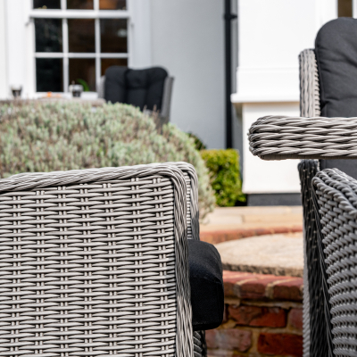 Talia 6 Seat Rattan Reclining Dining Set - Rectangular Table in White Wash