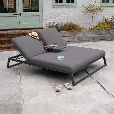 Dani All Weather Fabric Aluminium Double Sun Lounger in Dark Grey