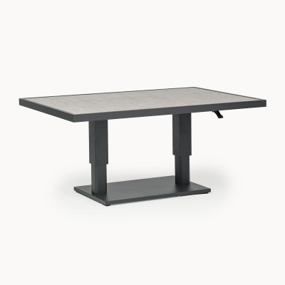 Emerson L-Shaped Corner Aluminium Lounge Dining Set with Bench - Right Handed Adjustable Rising Table in Graphite Grey