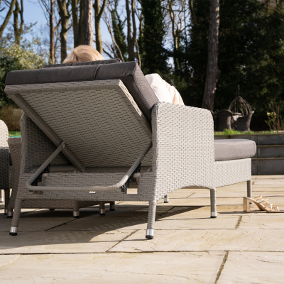 Emily Rattan Sun Lounger Set of 2 and Side Table in Moon Grey