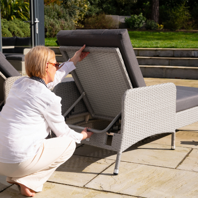 Emily Rattan Sun Lounger Set of 2 and Side Table in Moon Grey