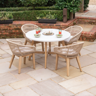 Madison 4 Seat Dining Acacia Wood Rope Dining Set - Round Table in Natural