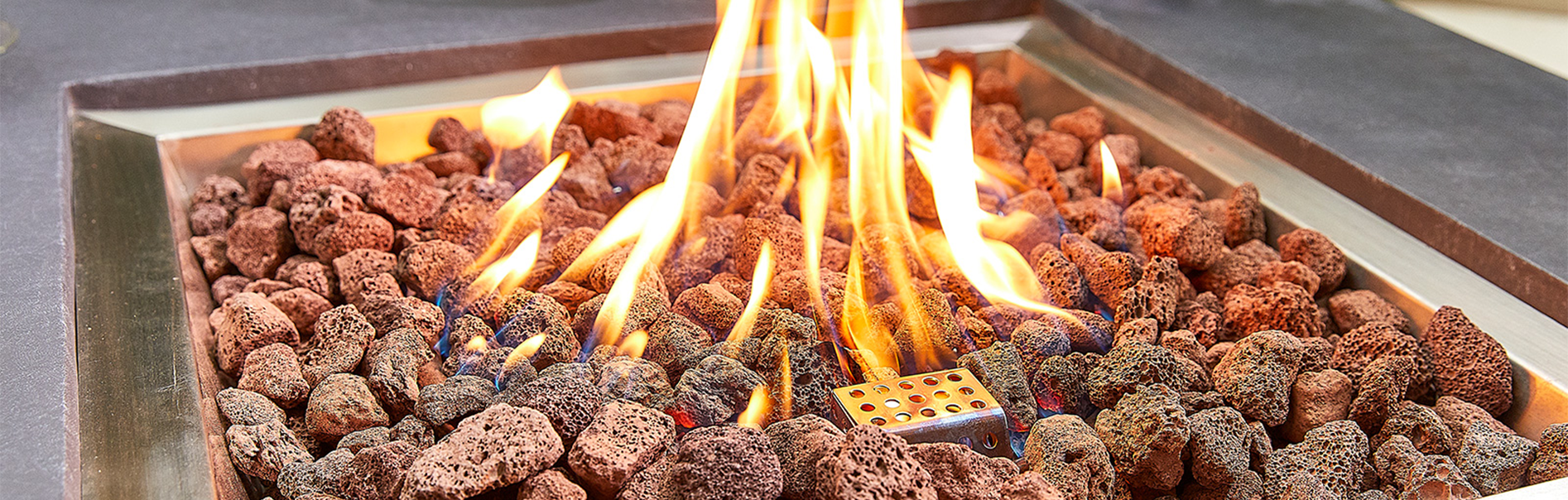 Banner with lit firepit table