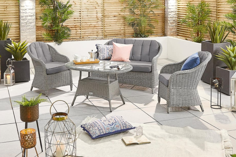 snacks are served on rattan lazy susan