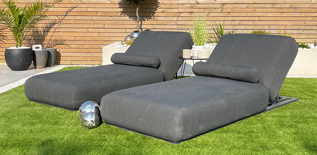 Pair of fabric sun lounger in light grey