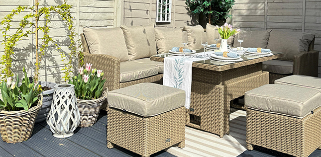 corner rattan garden sofa with rising table